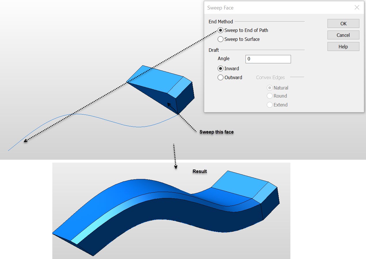KeyCreator Pro Modify Solid Face Sweep example