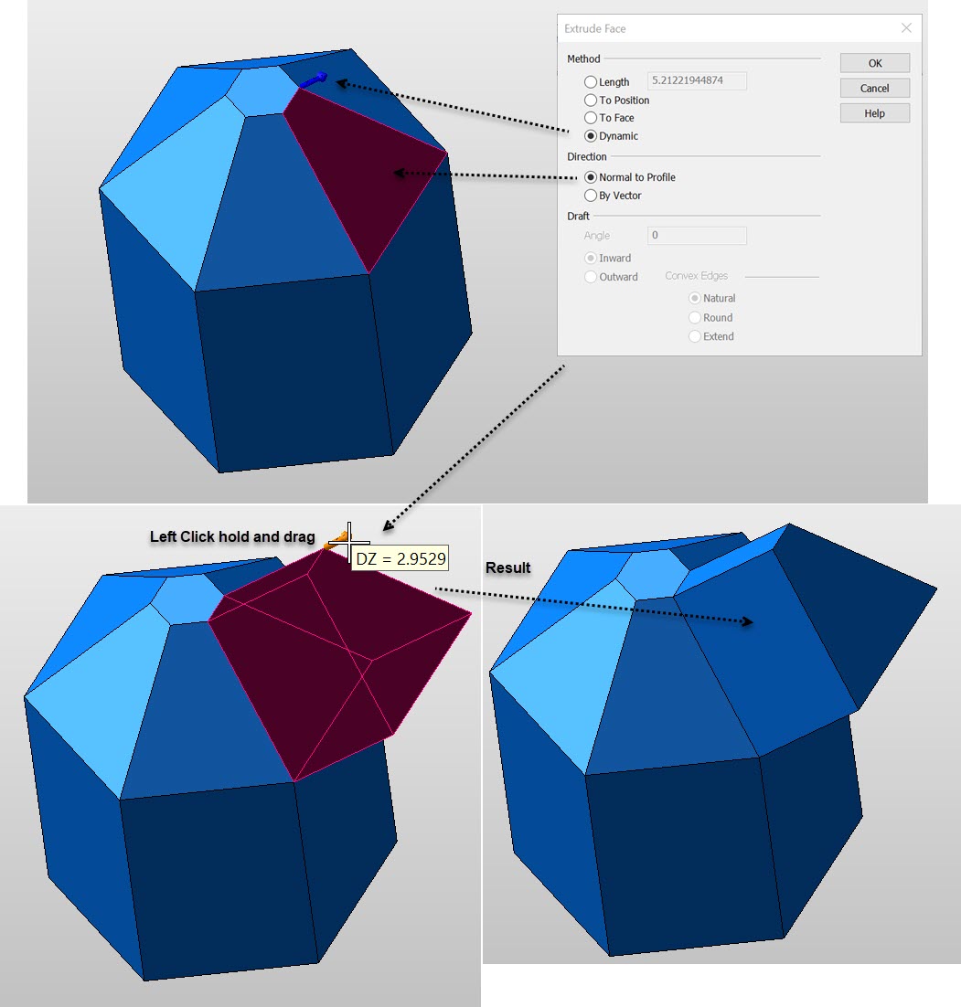 KeyCreator Pro Modify Solid Face Extrude example