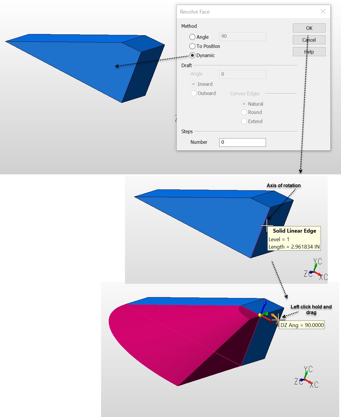 KeyCreator Pro Modify Solid Face Revolve example