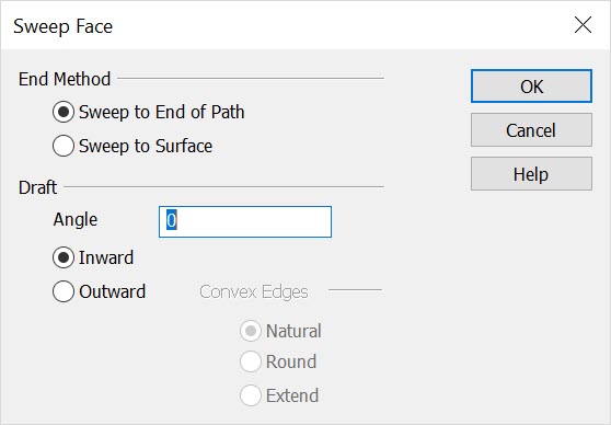 KeyCreator Modify Solide Face Sweep Face Dialog