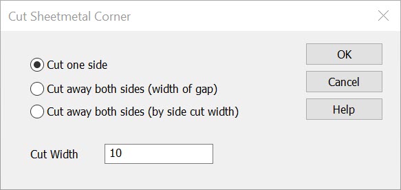 KeyCreator Prime Sheetmetal Cut Corner Dialog