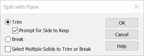 KeyCreator Pro Modify Split Solid to Plane Dialog