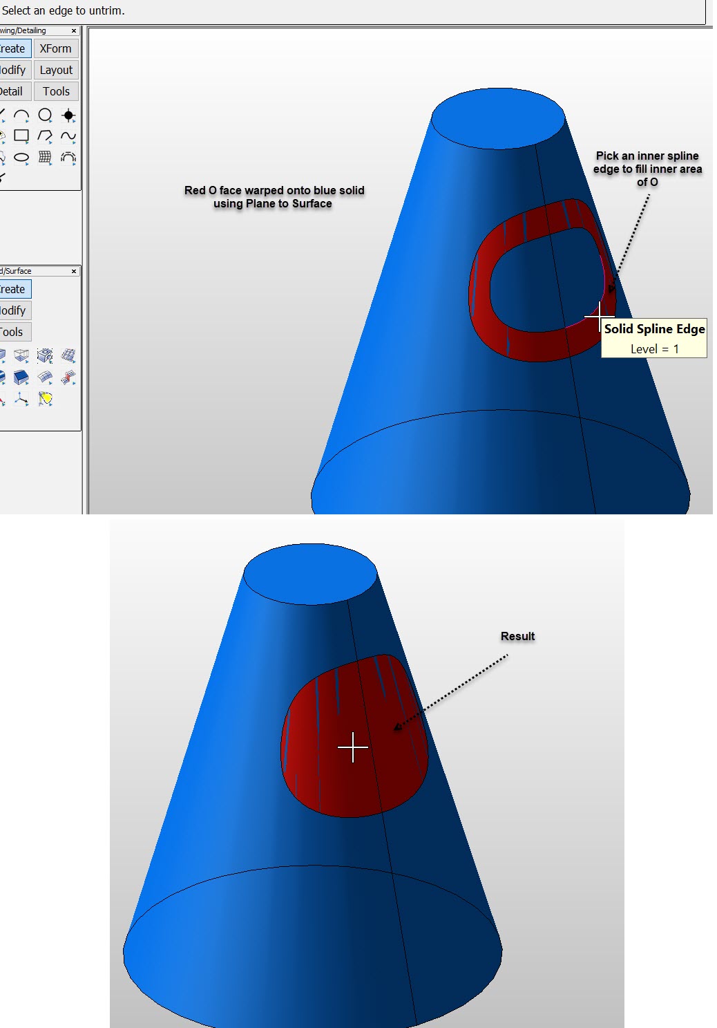 KeyCreator Pro Modify Surface Untrim example