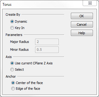 KeyCreator Prime Solid Create Primitive Torus Dialog