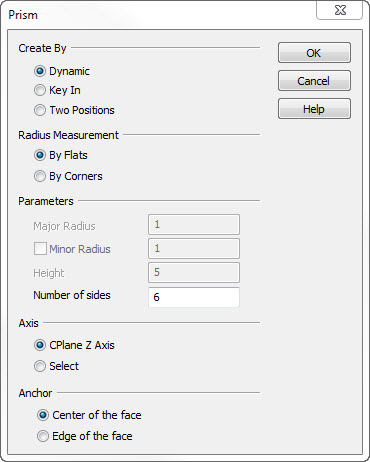 KeyCreator Solid Prism Dialog