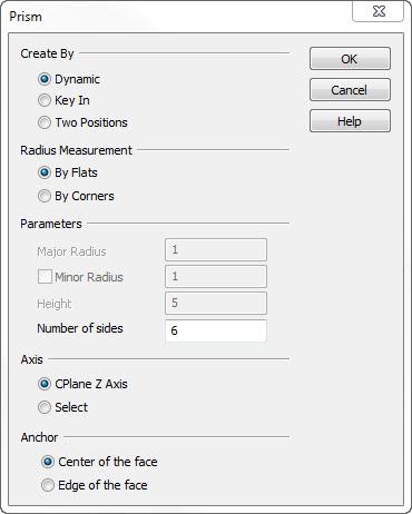 KeyCreator Prime Solid Primative Prism Dialog