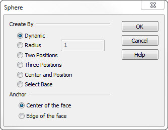 KeyCreator Prime Solid Create Primitive Sphere Dialog