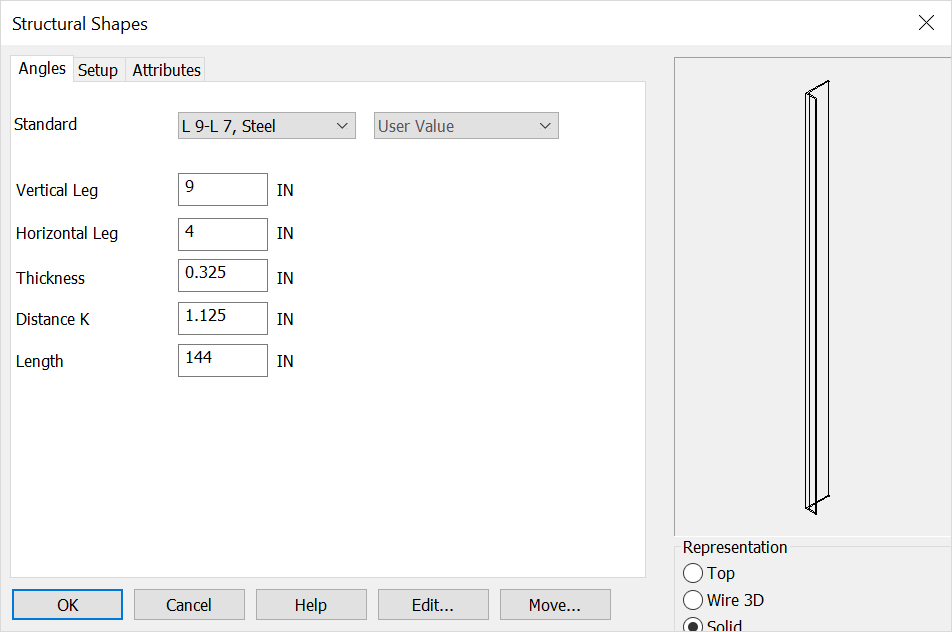 KeyCreator Tools Structural Shapes Angle Beams Options