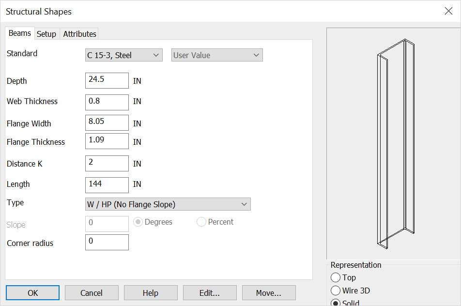 KeyCreator Prime Mechansical Structural Shapes Channel Options