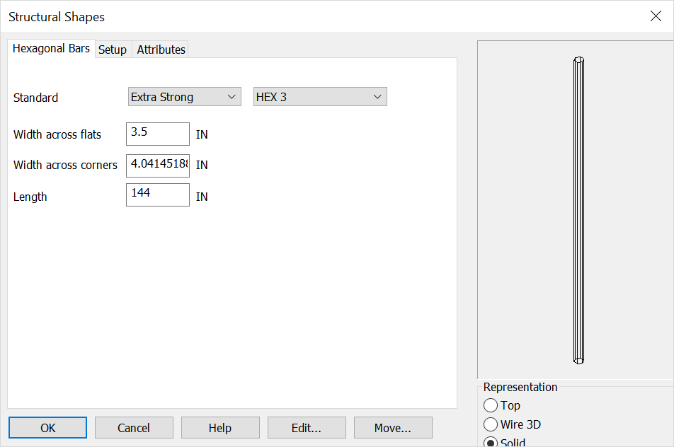 KeyCreator Tools Structural Shapes Hexagonal Bar Options