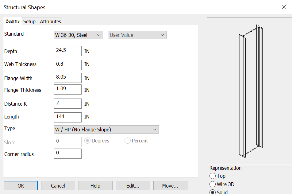 KeyCreator Prime Mechansical Structural Shapes I Beam Options