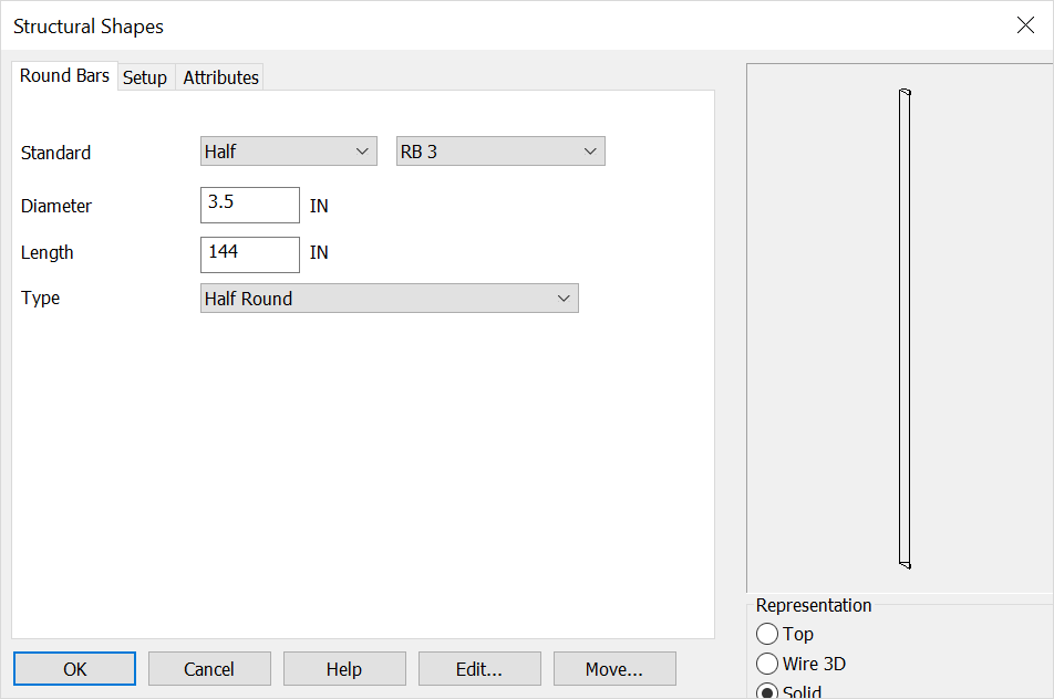 KeyCreator Tools Structural Shapes Round Bar Options