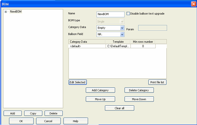 KeyCreator Tools BOM dialog