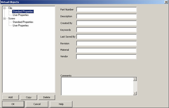 KeyCreator Tools BOM Virtual Objects dialog