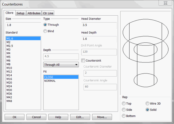 KeyCreator Prime Solid Feature Counterbored Hole