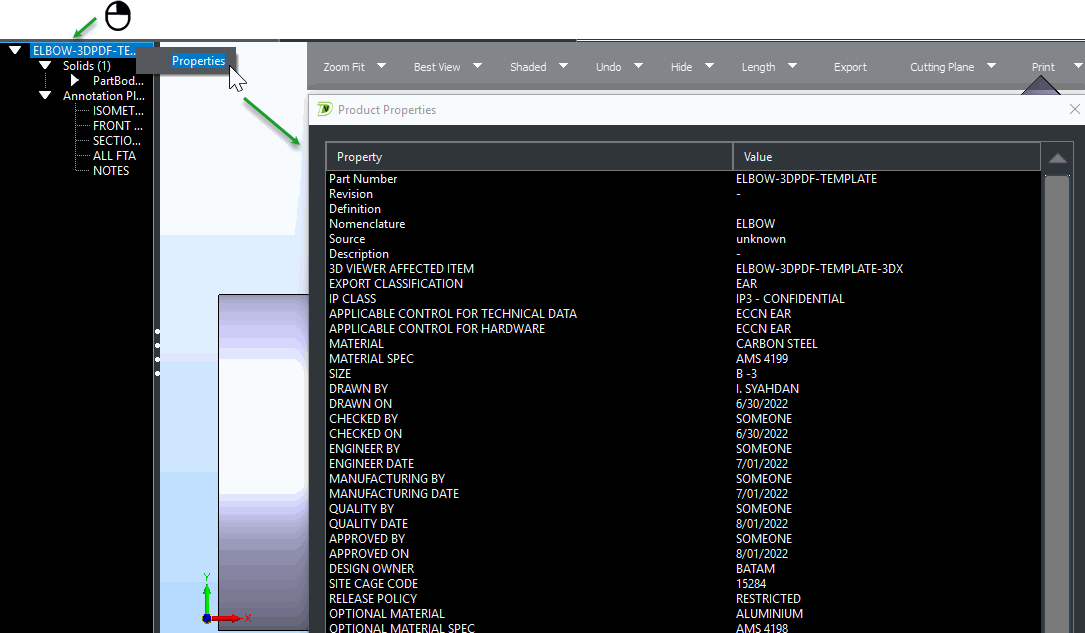 Kubotek Kosmos Tree View Product Properties