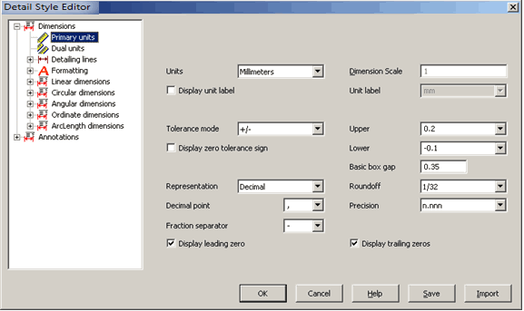 KeyCreator Drafting Style Editor Primary Units example