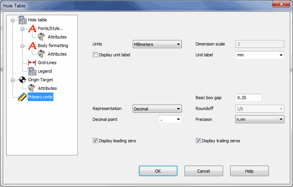 KeyCreator Detail Notes Hole Table Units