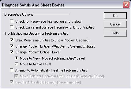 KeyCreator Drafting Tools Diagnose Body options
